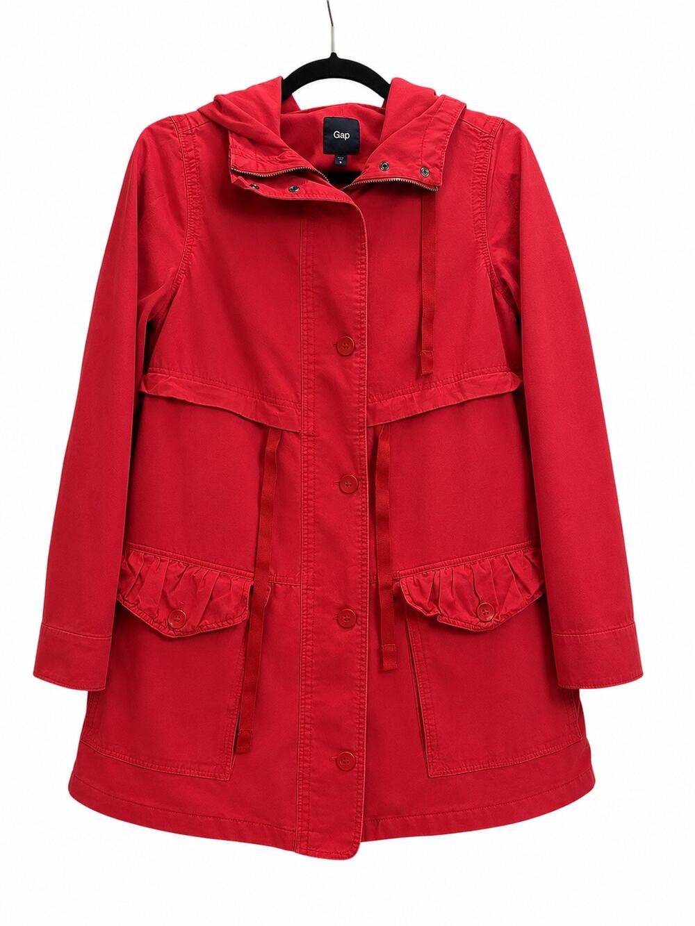GAP Bright Red Ruffle Pocket Hooded Utility Anorak Jacket - Size S